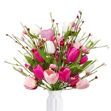 5 PCS Colorful Artificial Tulip Flowers, Silk, Love Heart, Centerpiece Decor