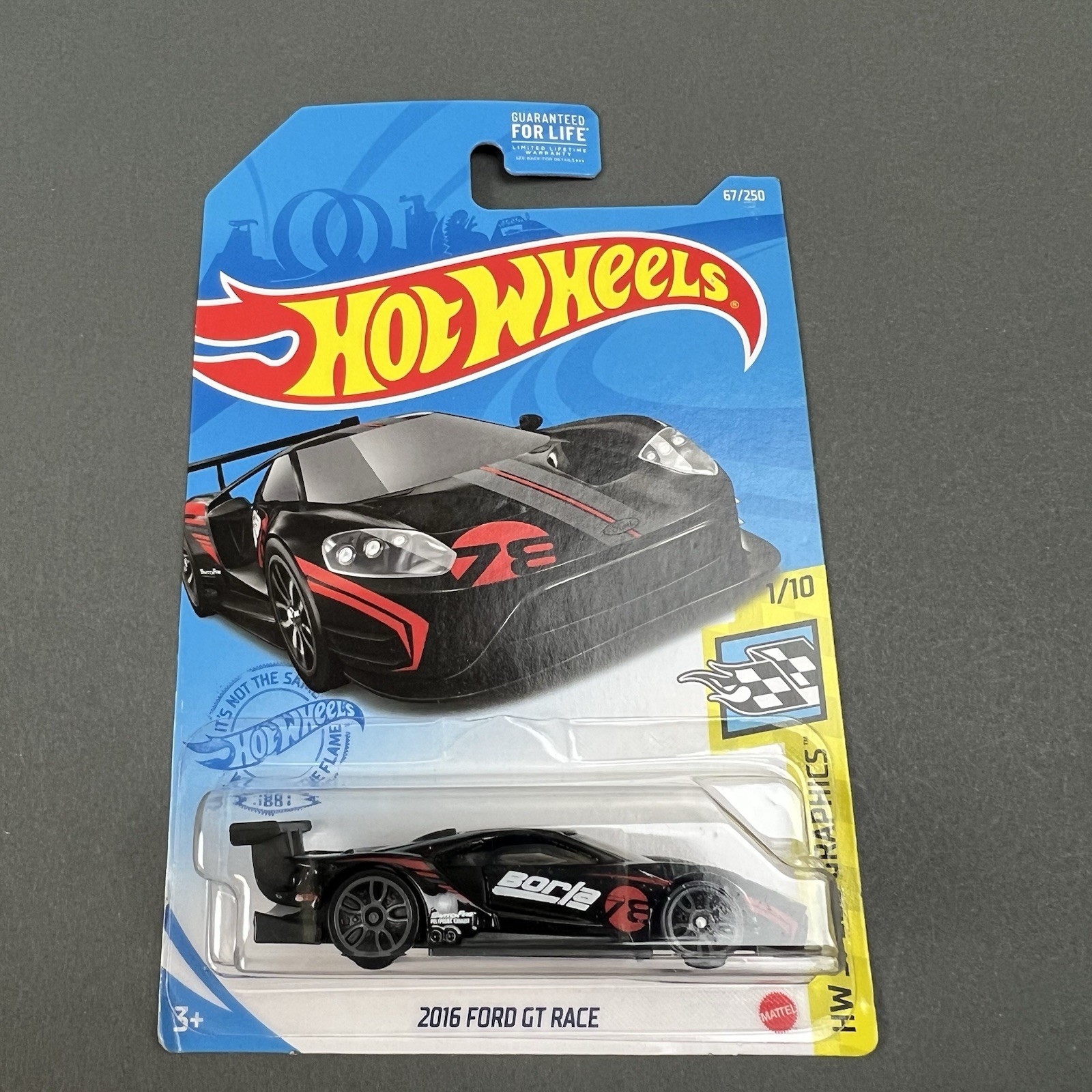Hot Wheels 2016 Ford GT Race Black Borla #67 67/250 2021 HW Speed Graphics 1/10