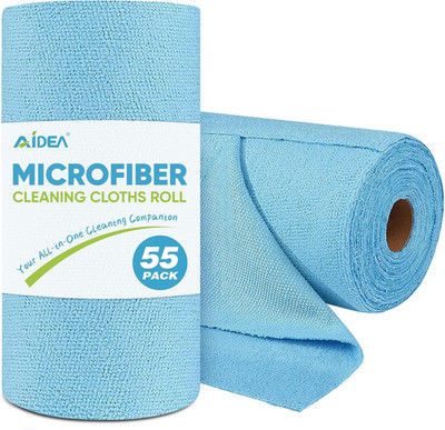 Microfiber Cleaning Cloth Roll, Blue Shop Towels 55 Sheets Washable, Microfiber