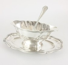 Vintage Silver Plate Gravy Boat. St Medard Sauce Bowl & Spoon. French Sauciere