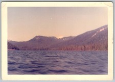 Vtg Color Snapshot Scenic Lake And Mountains 1950s