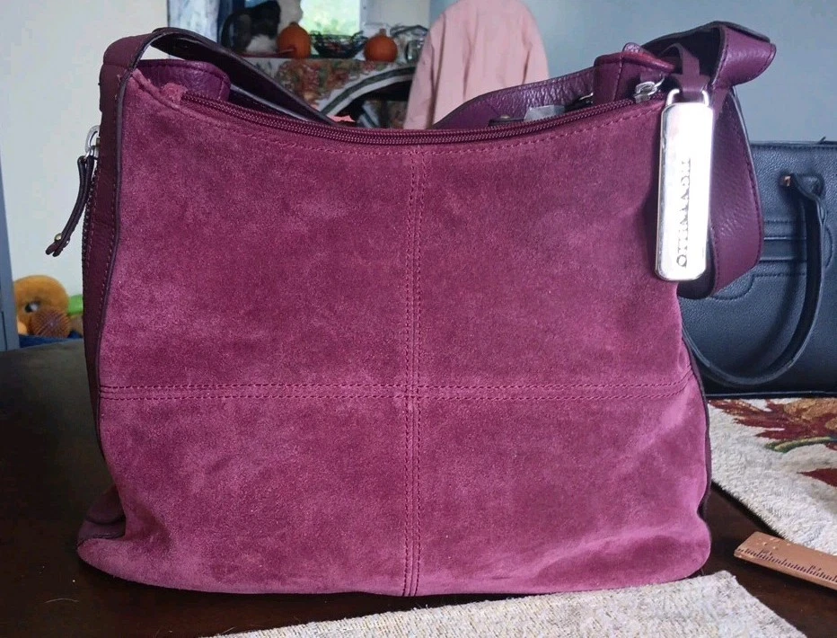 Tignanello Expandable Burgundy Genuine Suede Shoulder Bag Wine Nice Clean - Image 3 of 4