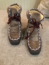 Vintage 70's Snowland Brown Lace Faux Leather Fur Wm's 7 Boots Shoes