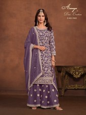 Purple Faux Georgette Fully Embroidered Sharara Suit with Dupatta  Traditional