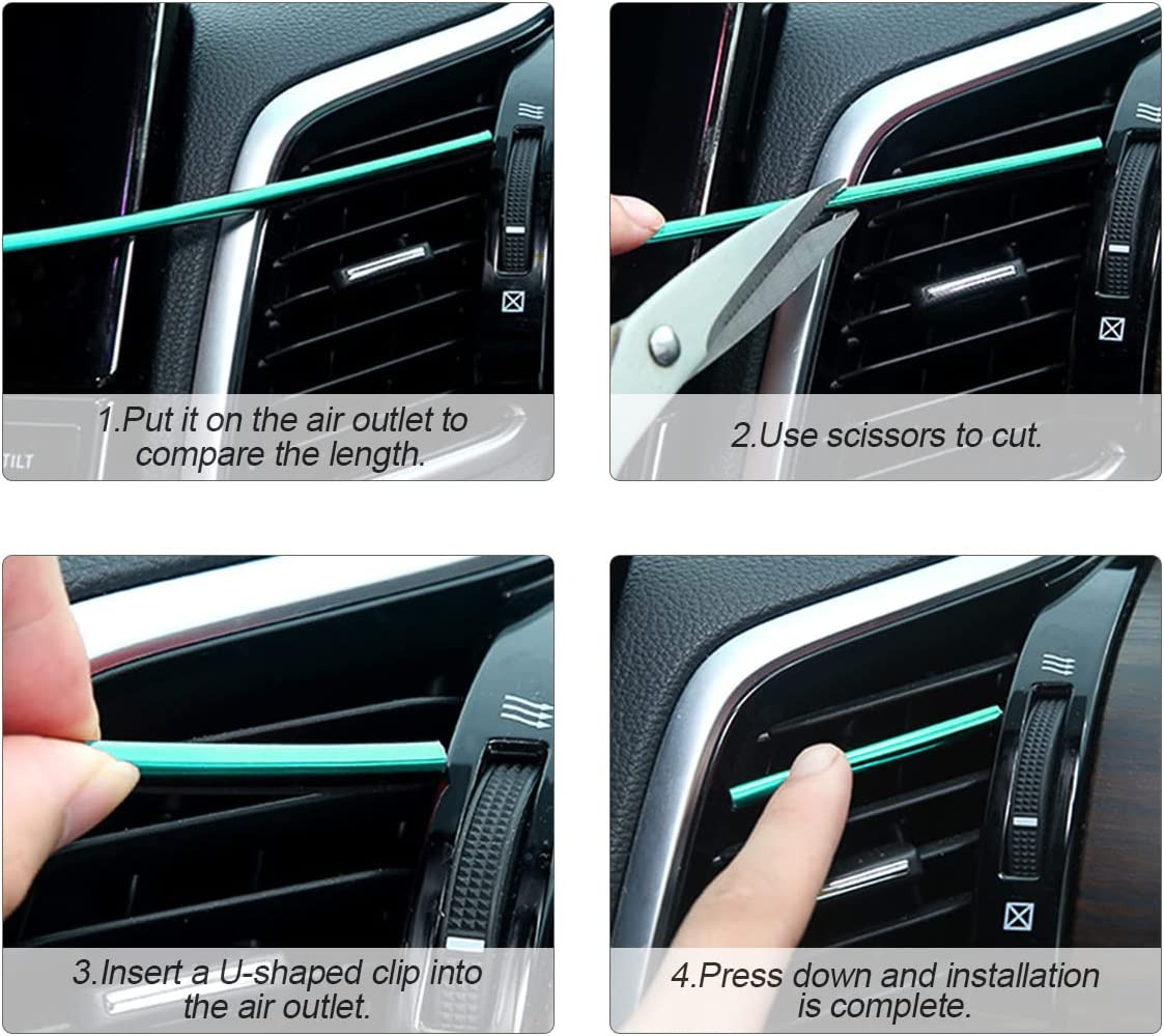 20PCS Car Air Conditioner Decoration Strip, Auto Air Vent Outlet Chrome DIY Trim