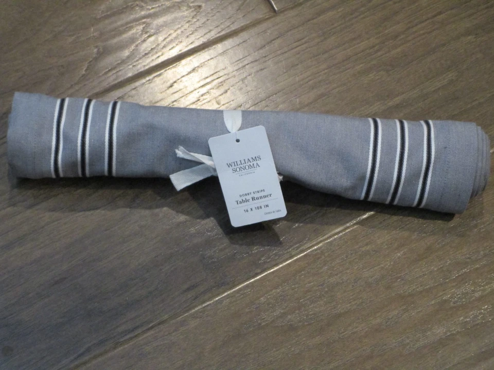 WILLIAMS SONOMA DOBBY RAYAS GRIS 16" X 108" CORREDOR DE MESA NUEVO Foto 1 de 1