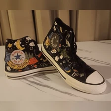 Converse Black High-Tops with Multicolor Camp Converse Graphic  Size 13