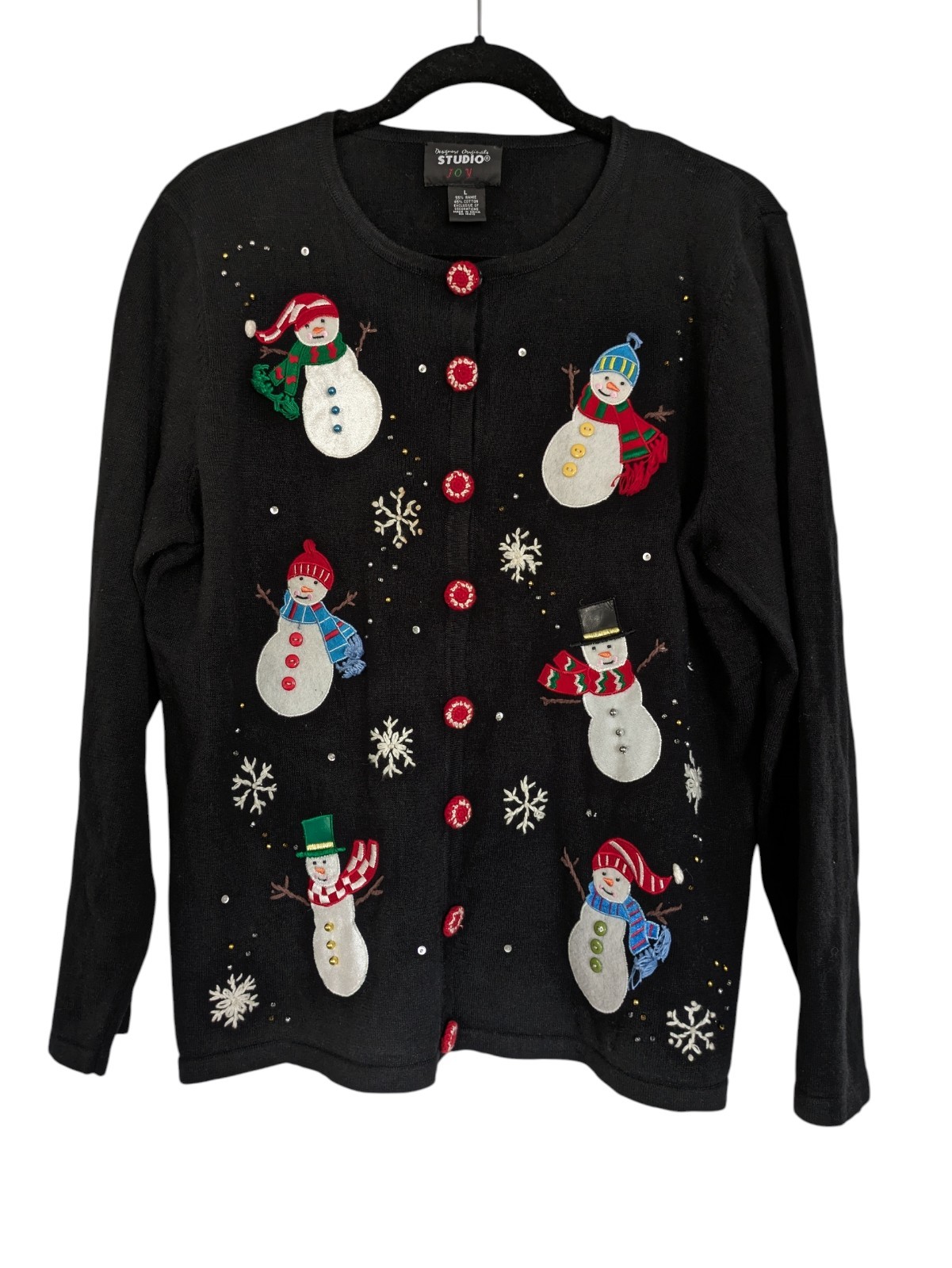 Vintage Designers Originals Studio Large Christmas Sweater Cardigan Snowmen