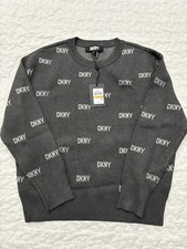 DKNY womens Logo knit sweater gray/S 