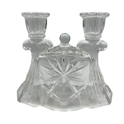 Vtg Anchor Hocking Early American Prescut Star of David Double Candle Holder MCM