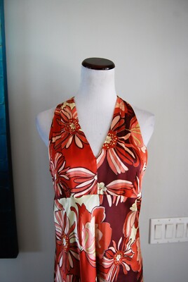 Ann Taylor Loft Orange Brown Silk Mod Floral Halter Empire Dress Sz 8 | eBay Ann Taylor Loft Orange Brown Silk Mod Floral Halter Empire Dress Sz 8 | eBay