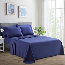 Rayon from Bamboo Comfort Soft Solid Deep Pocket Bedding Sheet Set, Navy Blue