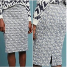 Anthropologie Maeve Medium Emmy Textured Pencil Skirt Blue Gold Diamond Shape