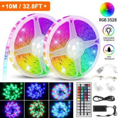 EEEKit 3528 SMD 10M 32FT RGB 600LEDs LED Light Strip 12V Power +44Key IR Remote