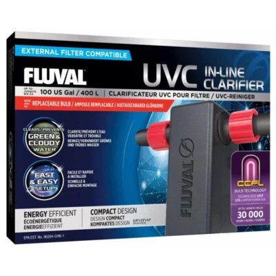 Fluval UVC In-Line UV Clarifier Aquarium Clear Water Greenwater Filter Fish Tank