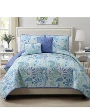 New VCNY Harmony Reversible Full/Queen Quilt Shams & Pillows Set 5pc