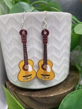 2.5  Silver-tone Guitar Acrylic Charm Dangle Earring Set New Free Ship B4532