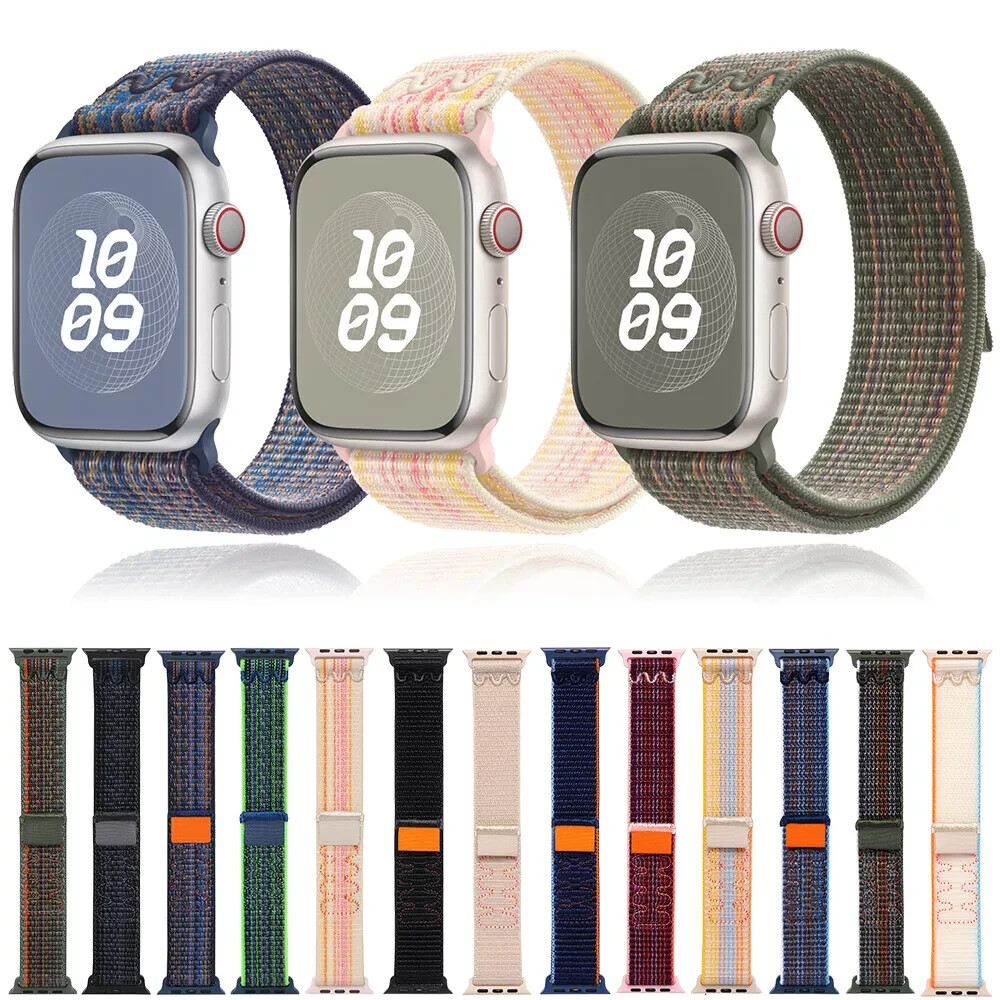 Nylon Sport Loop Band Strap for Apple Watch 9 8 7 6 5 SE 40/44/41/45/49mm Ultra2