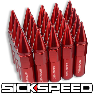 SICKSPEED 20 PC RED SPIKED ALUMINUM EXTENDED TUNER 60MM LUG NUTS 1