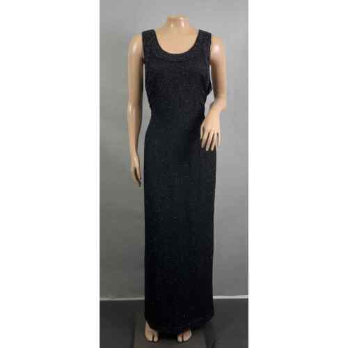 Lawrence Kazar Vtg Dress Women XL Black Silk Beaded Formal Column Gatsby NWT - Picture 1 of 10