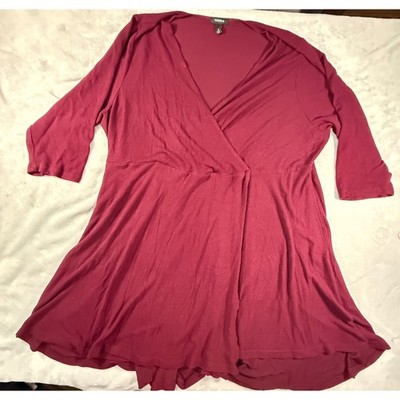 Torrid Women Burgundy Dress Plus Size 5 Faux Wrap 3/4 Sleeve V Neck Flared Hem