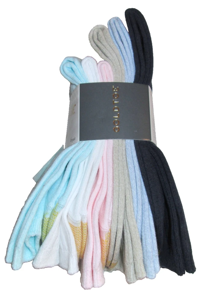 6 pares de calcetines redondos de mezcla de algodón suave acanalados colección informal punta dorada para mujer Foto 2 de 4