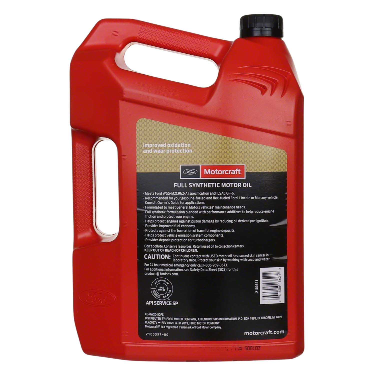 Motorcraft SAE 0W-20 Full Synthetic Motor Oil for Ford XO0W20-Q1SP (5 Quarts)