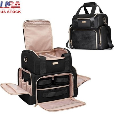 Travel Cosmetic Case Makeup Organizer W/ Brh Storage Slots Large Capacity