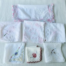 Vintage Embroidered Doily Lot Of 7  Mixed Floral Napkins Crochet Cottagecore