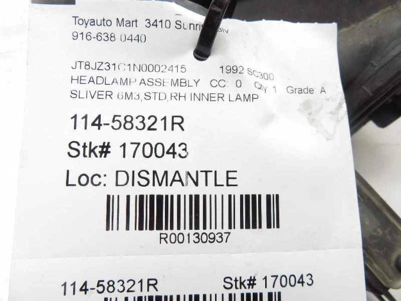 92-94 LEXUS SC300 CONJUNTO FARO DELANTERO DERECHO LADO PASAJERO Foto 3 de 4