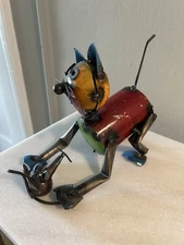 Rustic Vintage Reclaimed Metal Art Kitty Cat and Mouse Post Modern Folk Art