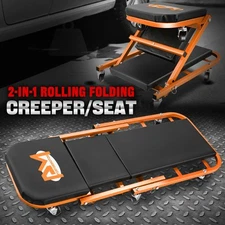 40" 2-in-1 Rolling Garage Mechanic Folding Z-Creeper Car Seat Stool Chair Orange