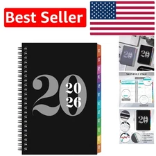 2026 Weekly & Monthly Planner | Waterproof Cover & Thick Paper - Black & Grey