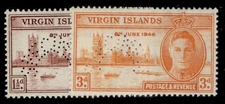 BVI GVI SG122s-123s, 1946 VICTORY set, NH MINT. Cat £90. perf SPECIMEN
