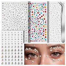 6 Sheets Face Gems Pearls Self Adhesive Rhinestones Makeup Hair Body Rave Jewelr