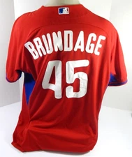 Philadelphia Phillies Dave Brundage #45 Game Used Red Jersey Ex BP 50 DP43846