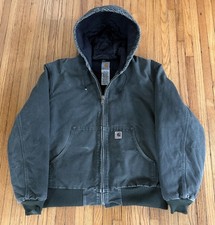 Vintage Large Carhartt J130 MOS Moss Green Canvas Lined Worn Workwear Jacket