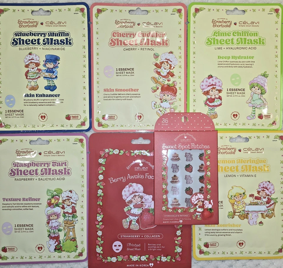 Strawberry Shortcake ОГРОМНЫЙ НОВЫЙ ЛОТ 7 шт. маски для лица гидроколлоидные пластыри - Изображение 3 из 4