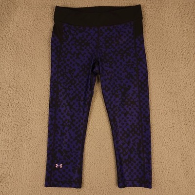 Under Armour Leggings Womens Medium Blue Black HeatGear Compression Capri Active