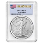 2026 $1 1-oz American Silver Eagle PCGS MS70 FS Flag Label White Frame