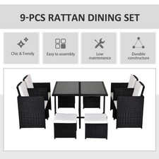 9PC Rattan Garden Furniture Set Outdoor Patio Dining Table 8 Seater with Stools