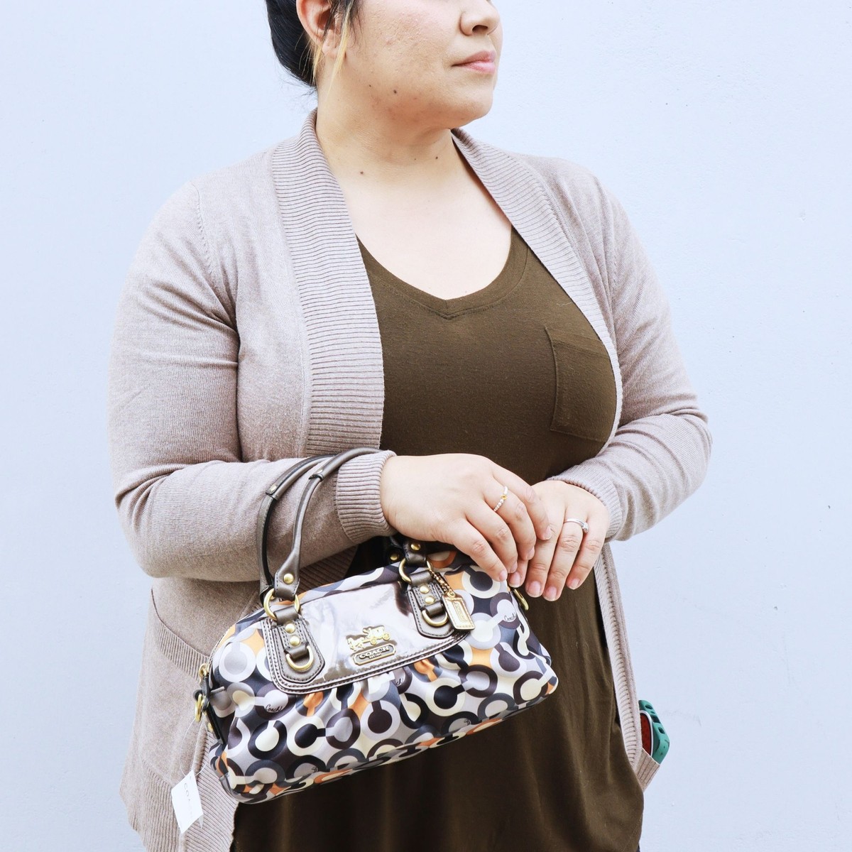 バッグ COACH Ergo Clover Op Art Shoulder bag COACH OP ART Brown Hobo Shoulder Bag Purse Dbl Handle