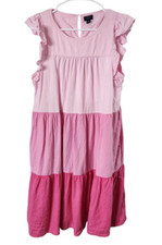 J Crew Womens Sz 6 Flutter Sleeve Dress Linen Blend Colorblock A-Line Pink