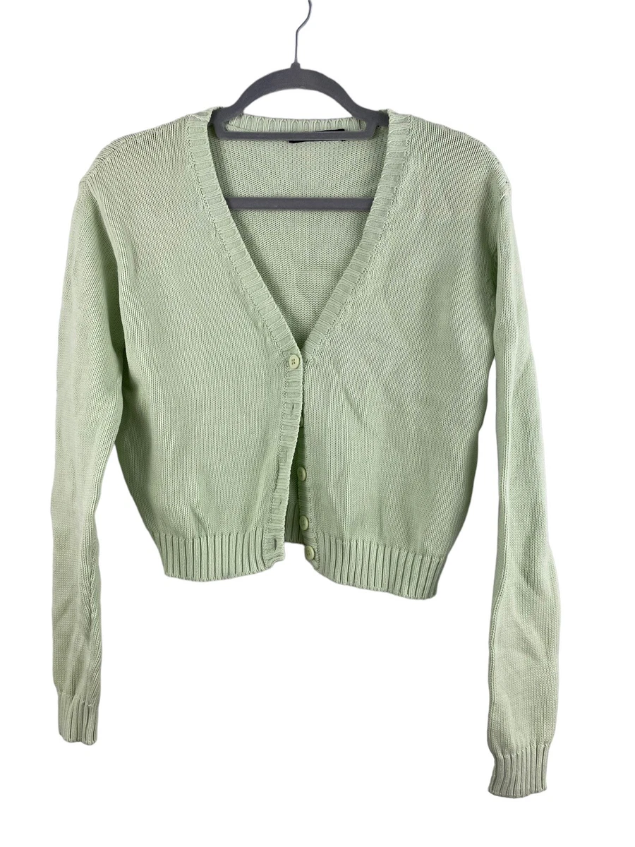 Brandy Melville Knit Cardigan Sweater One Size Cropped Green Cotton Buttons