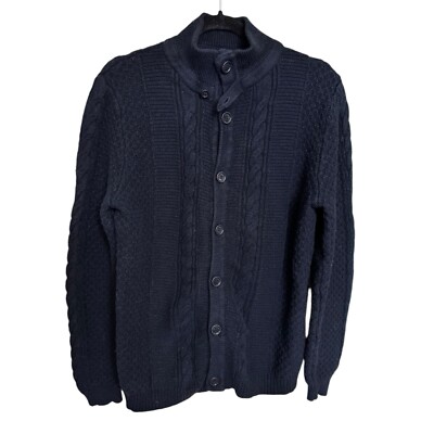 Zara Man Navy Blue Cable Knit Button Front Cardigan Sweater Men’s Size XL 