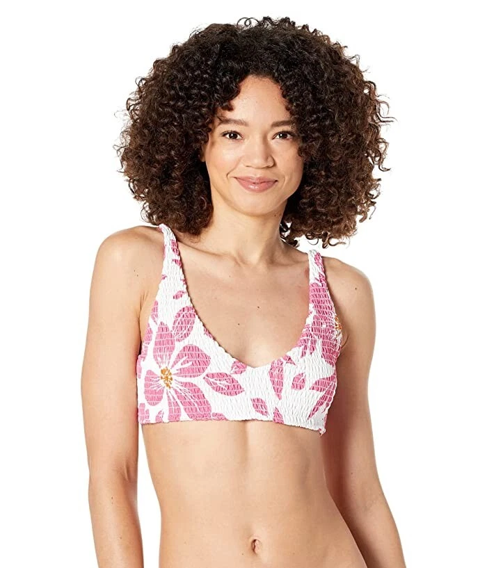 Top de triatlón Rip Curl L120828 para mujer rosa/blanco azalea fruncido línea larga talla M Foto 3 de 4
