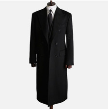 Men Long Overcoat Wool Blend Coat Winter Business Outwear Double Breasted Custom