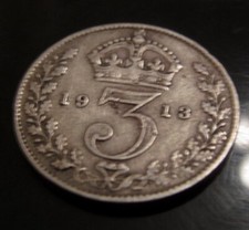 SOLID SILVER Three pence 1913 Coin Antique Vintage Retro Old Rosa Parks Proof UK