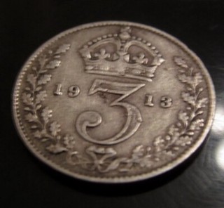SOLID SILVER Three pence 1913 Coin Antique Vintage Retro Old Rosa Parks Proof UK