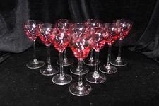 CRANBERRY SWIRL OPTIC 10 LIQUOR COCKTAIL GOBLETS UNK5929 CR CRANBERRY BOWL